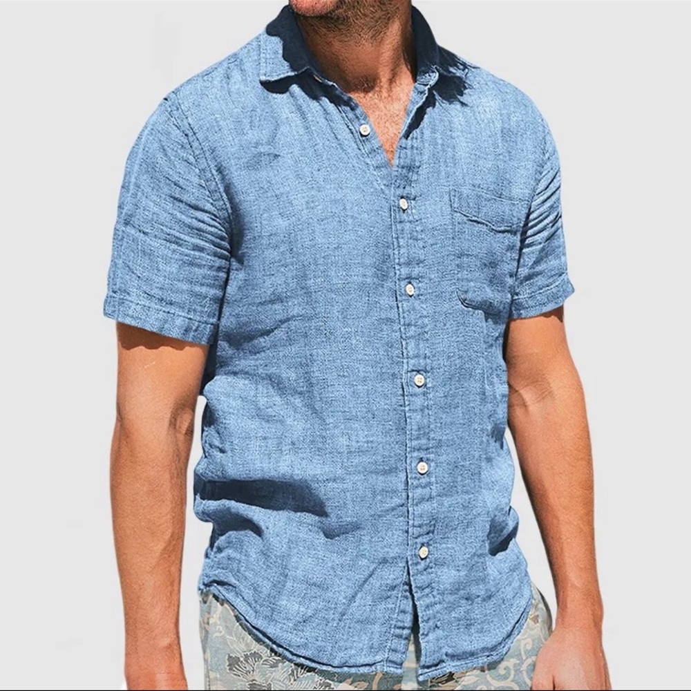 Faherty Linen button up shirt size small blue